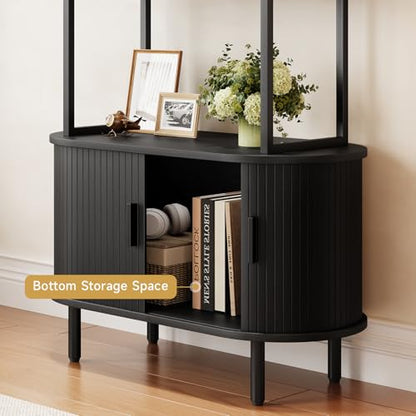 4 Tier Bookshelf with Cabinet, 71" Tall Display Bookcase Black, view 7