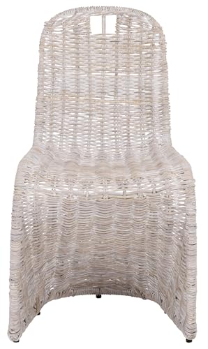 SAFAVIEH Furniture - Cilombo Dining Chair Set of 2 - White Washed Rattan - Sculptural Woven Design - Fully Assembled - Ideal for Dining Room, Kitchen (SEA7007B-SET2)
