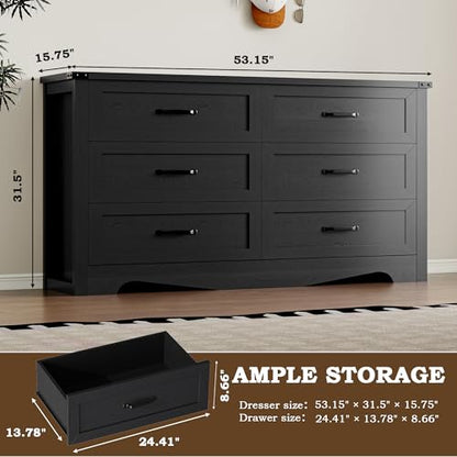 6-Drawer Dresser for Bedroom, Modern Wooden Chest of Drawers with Metal Handles, view 3