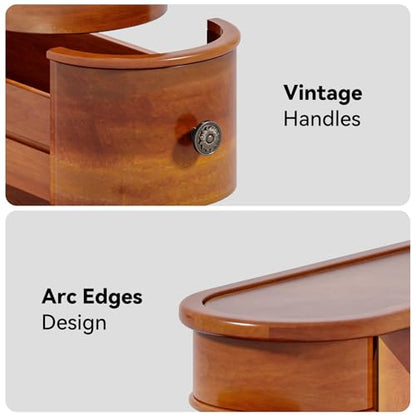 Wood End Table with 2 Drawers Sofa Side Table, No Assembly Required Vintage Slim Nightstand Bedside Table for Bedroom