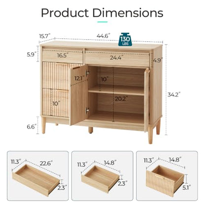 44.6" Fluted Buffet Sideboard Storage Cabinet Coffee Bar Oak, view 4