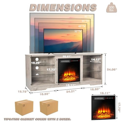 58" Fireplace TV Stand for TVs up to 65", Gray, view 3
