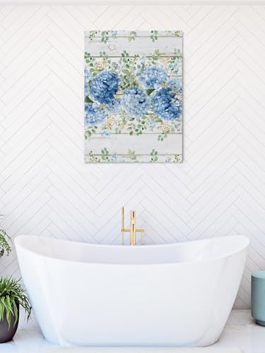 NuYeBiofx Country Hydrangea Flower Eucalyptus Leaves Canvas Wall Art Prints,48"x32" Framed Picture Artwork Retro Wooden Printed Canvas Oil Painting for Living Room Bedroom Office,Ready to Hang