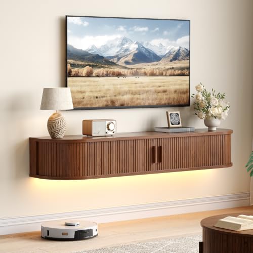 55" Floating TV Stand, Wall Mounted Entertainment Center Walnut, view 2