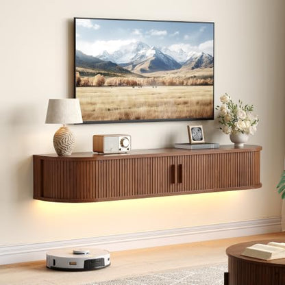 55" Floating TV Stand, Wall Mounted Entertainment Center Walnut, view 2