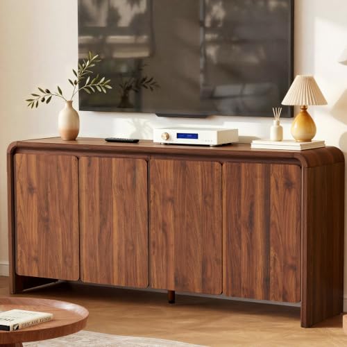 63" Sideboard Buffet Cabinet with Storage, Mid Century Modern Walnut, view 3