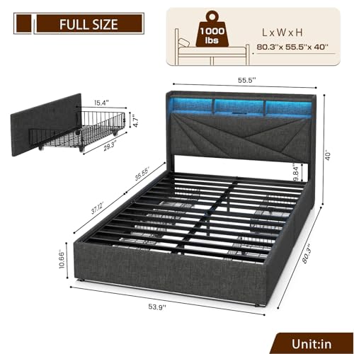 Full Size Bed Frame with 4 Storage Drawers, No Box Spring Needed, view 3