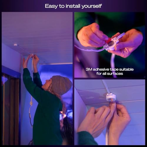 Philips Hue Festavia 150ft Permanent Outdoor String Lights, 80 Dimmable Lights, 55 Lumens Each, Weatherproof, Water-Resistant, White Wire, Color Ambience, Bridge Required
