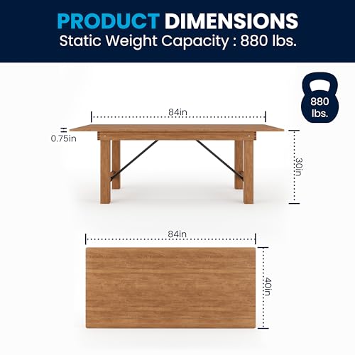 Hercules Series 7' x 40" Rustic Solid Pine Folding Dining Table, Rectangular Antique Farmhouse Dining and Event Extension Table