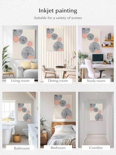 NuYeBiofx Soft Blush Circles Canvas Wall Art Prints,40"x28" Framed Picture Artwork Retro Delicate Line on Linen Printed Canvas Oil Painting for Living Room Bedroom Office,Ready to Hang