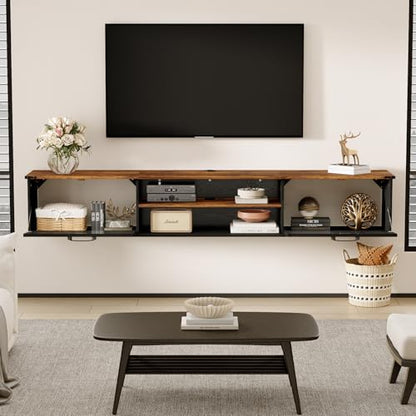 70" Farmhouse Floating TV Stand with Filp Doors for TVs up to 90", Black, view 4