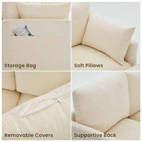 Sectional Cloud Couch for Living Room, Spring Cushion Seating, L Shaped Convertible Modular Sofa with Ottoman, Beige