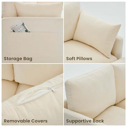 Sectional Cloud Couch for Living Room, Spring Cushion Seating, L Shaped Convertible Modular Sofa with Ottoman, Beige