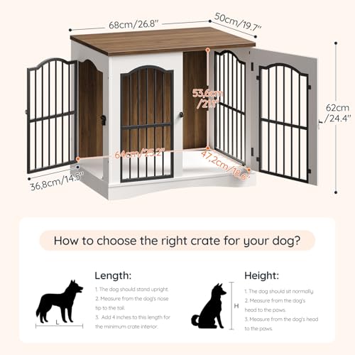 26.8" Wooden Dog Crate Furniture, Heavy Duty Dog Crate Indoor with 3 Doors, view 3