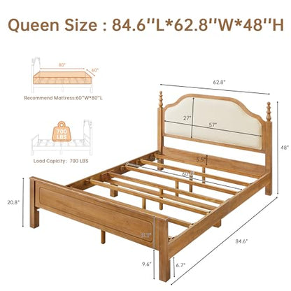Solid Wood Queen Bed Frame with Headboard, view 3
