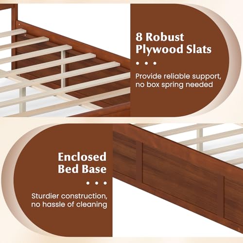 Full Size Bed Frame with Storage Drawers, Wood Platform Bed with Headboard, view 7