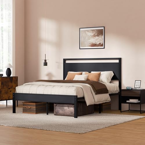 Wooden Headboard Metal Platform Bed, view 4
