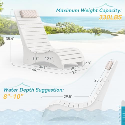 Pool Lounge Chairs Set of 2,Fade-Proof for Shallow Water Headrest, view 4