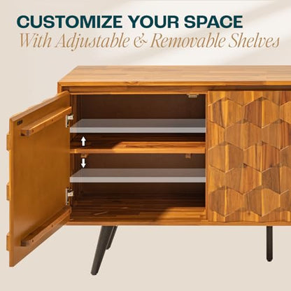 Georgina Sideboard 2 Doors & 3 Drawers, Mid Century, Teak Brown, 61", view 7