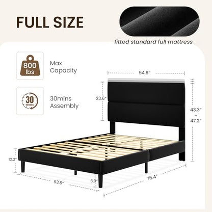 Full Size Platform Bed Frame with Velvet Headboard, view 3