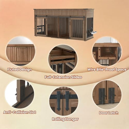71'' Double Dog Crate Furniture with Storage Drawer, view 7