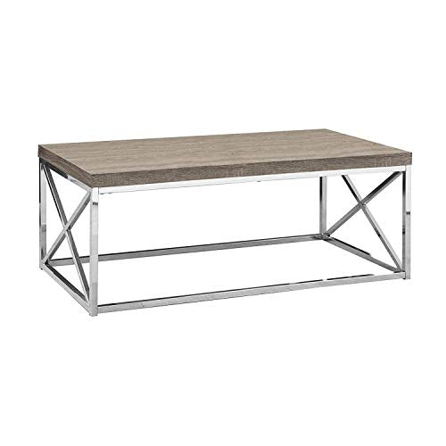 Monarch Specialties Modern Coffee Table for Living Room Center Table with Metal Frame, 44 Inch L, Dark Taupe / Chrome