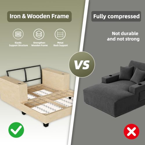 64" Oversized Chaise Lounge Chair Indoor with USB Charging Port & Cup Holder, view 5