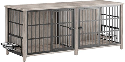 78.84" Dog Crate Furniture for 2 Dogs, Double Wooden Dog Kennel,Grey, view 2