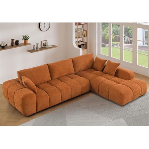 Oversized Fluffy Sofa Chaise Set 2 Pieces Sectional Sofa Chenille Couch with Deep Seat for Living Room (Caramel, Right-Hand Facing)