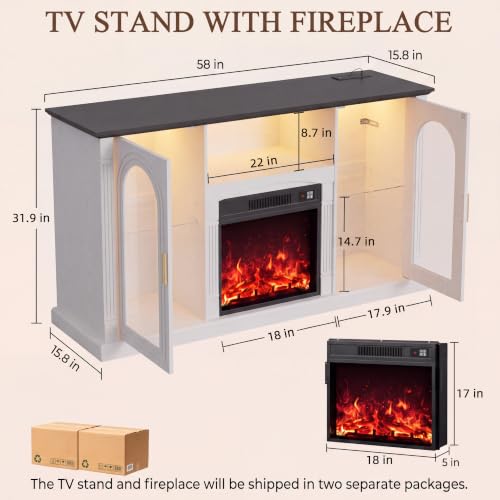 58'' W Fireplace TV Stand, Entertainment Center for TV up to 65'', view 3