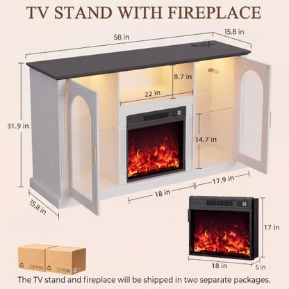 58'' W Fireplace TV Stand, Entertainment Center for TV up to 65'', view 3
