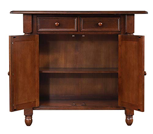 Andrews Drop Leaf Kitchen Island with Counter Height Stools with Arms |Distressed Chestnut Brown | Drawers and Cabinet