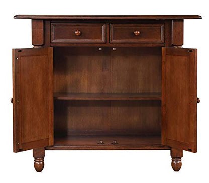 Andrews Drop Leaf Kitchen Island with Counter Height Stools with Arms |Distressed Chestnut Brown | Drawers and Cabinet