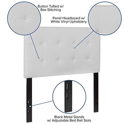 Size Headboard in White Twin Button Tufted Headboard, Adjustable Bed Rail Slots, view 5
