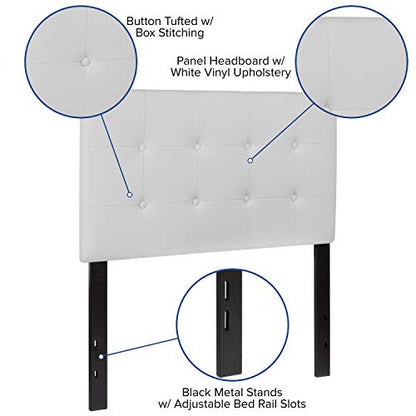 Size Headboard in White Twin Button Tufted Headboard, Adjustable Bed Rail Slots, view 5