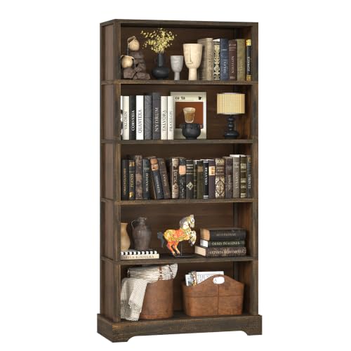 5 Tiers Wooden Bookshelf, 65.2" Tall Farmhouse Style Open Bookcase, view 2