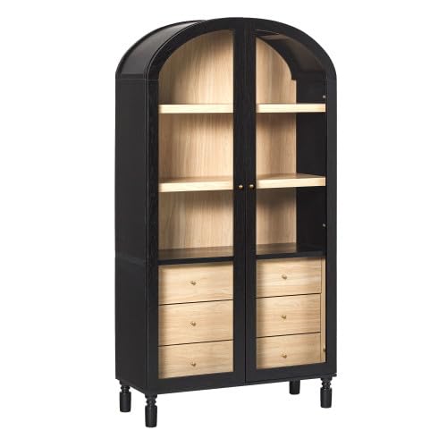 Darci Modern Arched Bookshelf Cabinet with Full-Length Glass Doors and Inner, view 5