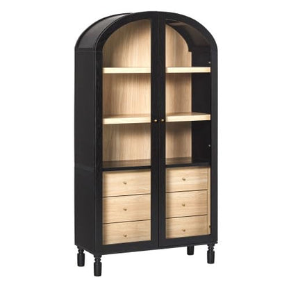 Darci Modern Arched Bookshelf Cabinet with Full-Length Glass Doors and Inner, view 5