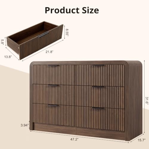 Fluted 6-Drawer Dresser Modern Wood Chest Organizer with Anti-Tip, view 3