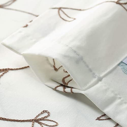 Blue Floral Embroidered Kitchen Valance, 52 x 14 Inches