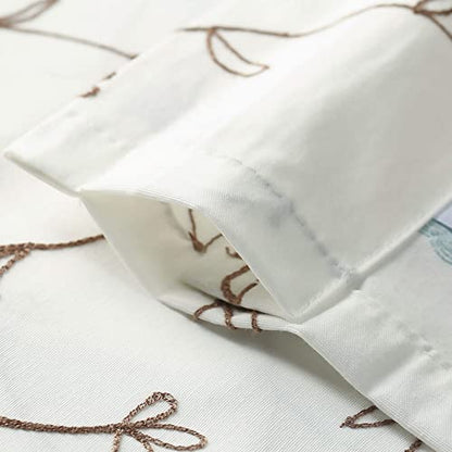 Blue Floral Embroidered Kitchen Valance, 52 x 14 Inches