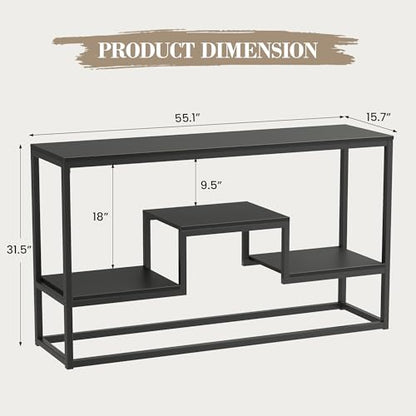 55 Inch Tall TV Stand for TVs up to 65 Inch, TV Console Table with 3-Tier Open Storage Shelves, Modern Industrial Entertainment Center for Living Room, Bedroom, Black