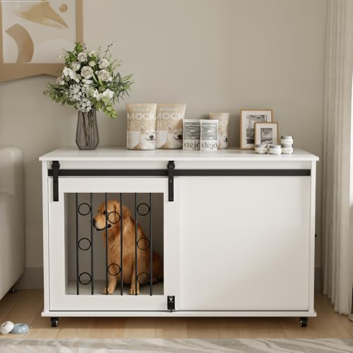 Dog Crate Furniture with Sliding Barn Door & Side Door, view 6