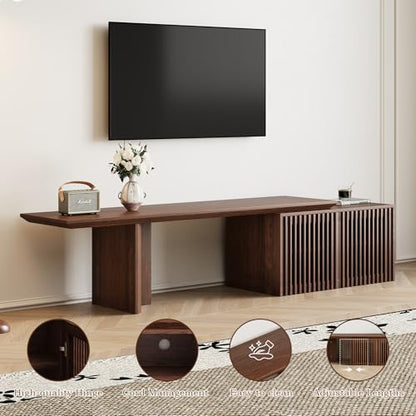Extendable TV Stand with Storage for Up to 55+ Inch, Walnut, 60.6"-84.3" | Modern Entertainment Center, TV Media Console, Minimalist Television Cabinet for Living Room/Bedroom