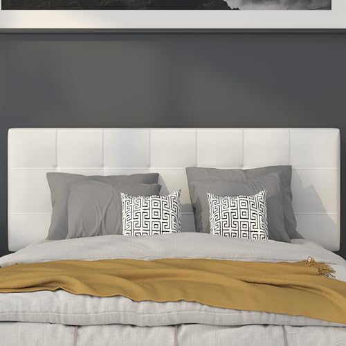 Bedford Box Stitch Tufted Upholstered Full Size Headboard in White Fabric