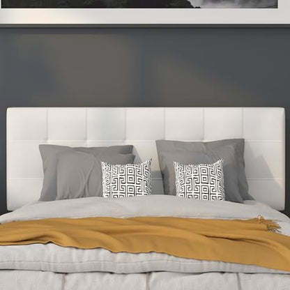 Bedford Box Stitch Tufted Upholstered Full Size Headboard in White Fabric
