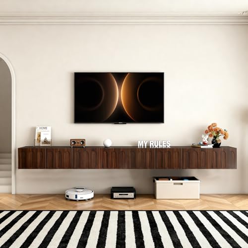 Floating TV Stand, 71 Inch, Wall Mounted, Walnut, view 8