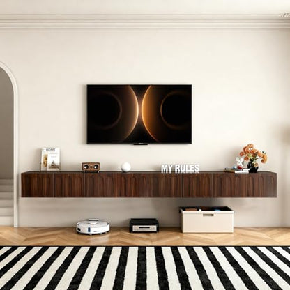 Floating TV Stand, 71 Inch, Wall Mounted, Walnut, view 8