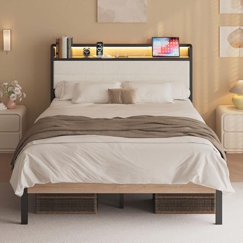 Full Bed Frame with Headboard, LED Lights and Charging Station, view 2