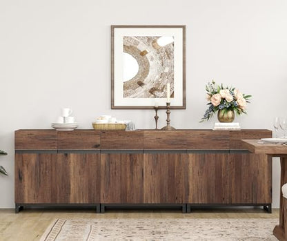 3 in 1 Multifunctional Sideboard Buffet Cabinets, Modern Sideboard with Adjustable Shelf and Metal Base, Coffee Bar Cabinet Storage Cabinet for Living Room, Kitchen, Brown